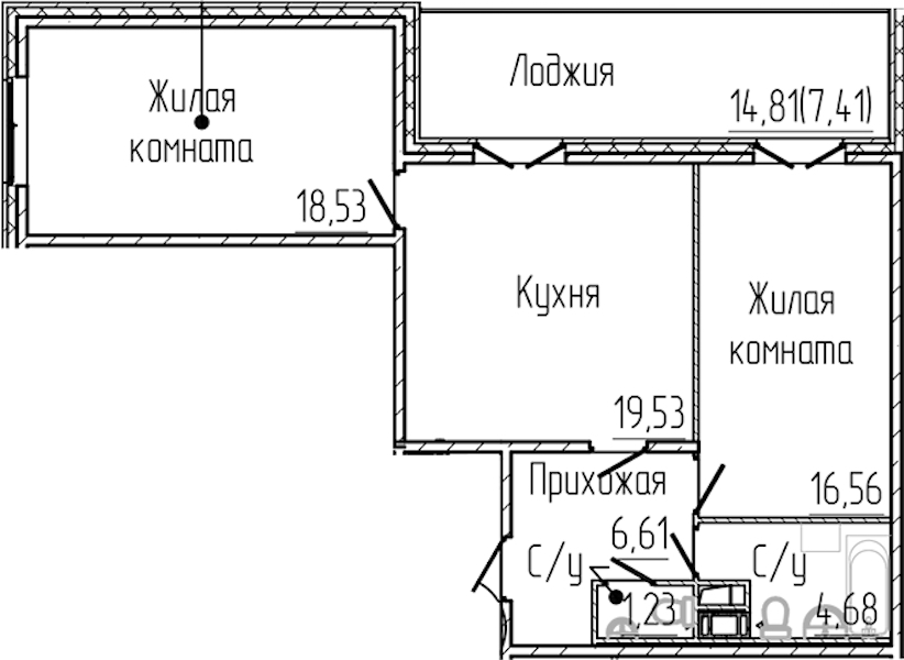 2-комнатная квартира 74.55 м², 5/8 эт., ЖК «SERTOLOVO PARK»